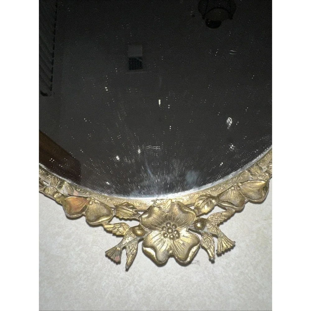Vintage‎ Brass Mirror Or Vanity Mirror Floral W/birds